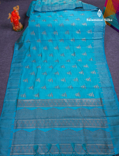 Beautiful Sky Blue Semi Raw Silk Saree With Fancy Border