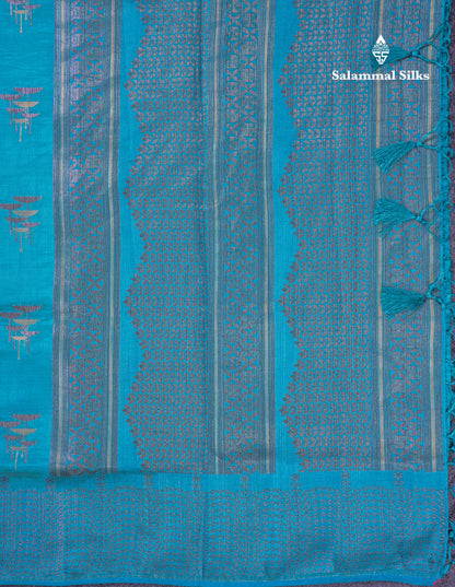 Beautiful Sky Blue Semi Raw Silk Saree With Fancy Border