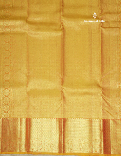 Dark Maroon Pure Kanjivaram Silk Saree with Contrast Traditional Mustard Yellow Border