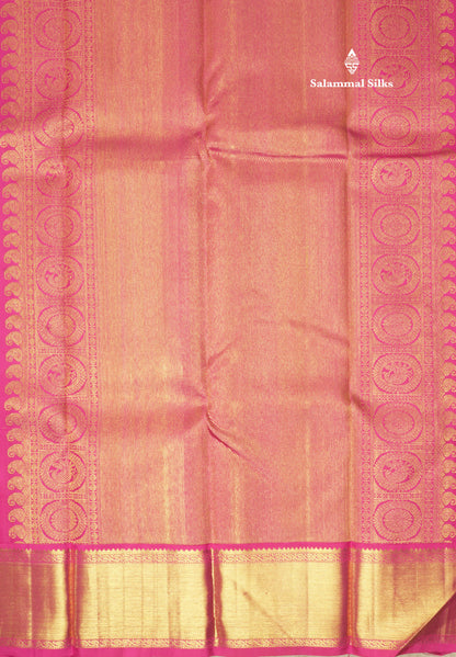 Pinkish Orange Pure Kanjivaram Silk Saree with Contrast Pink Border