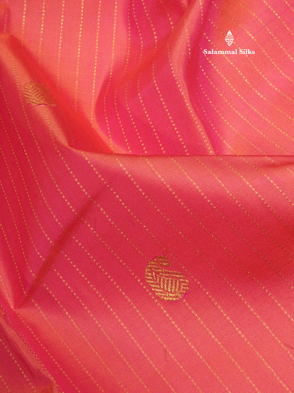 Pinkish Orange Pure Kanjivaram Silk Saree with Contrast Pink Border
