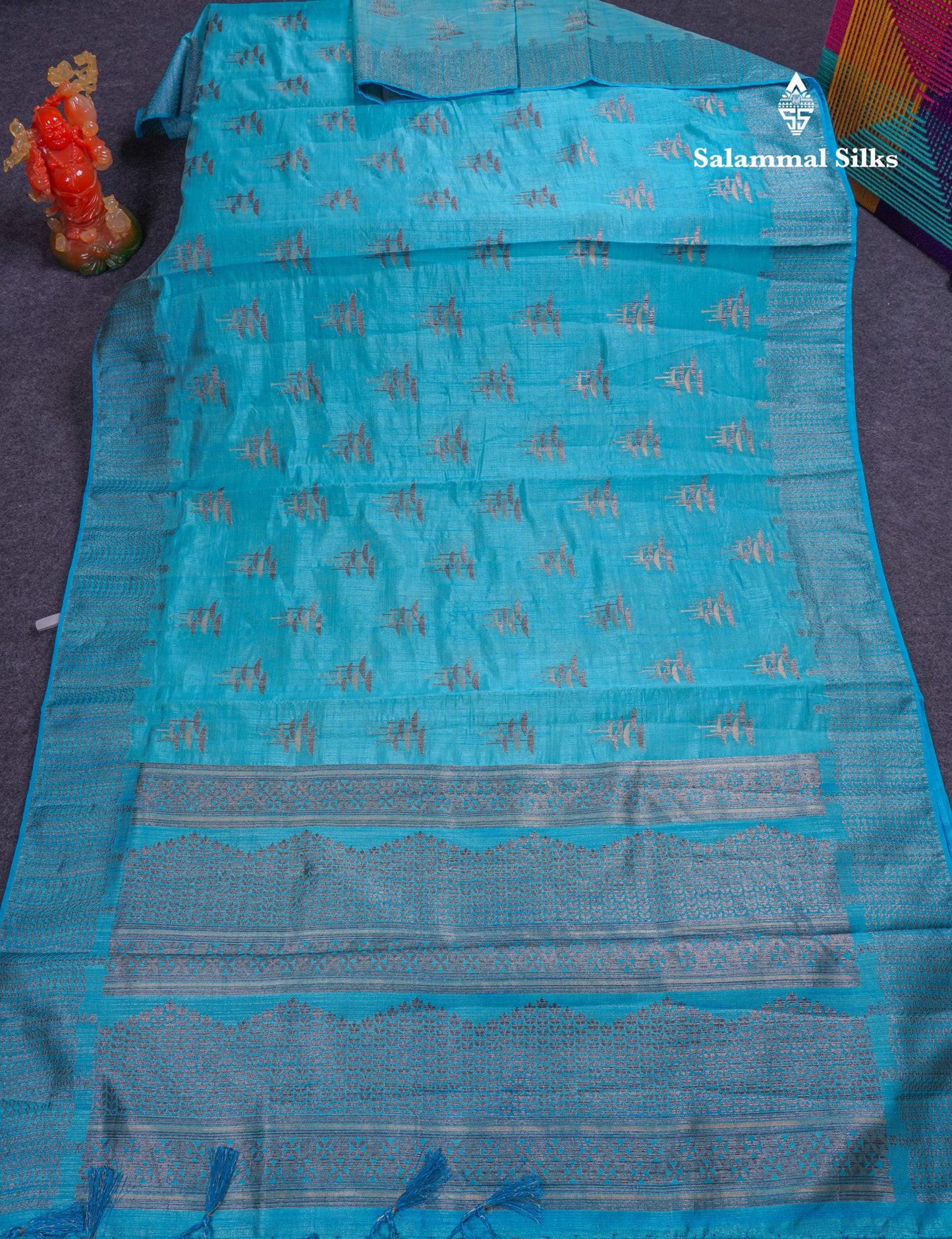 Beautiful Sky Blue Semi Raw Silk Saree With Fancy Border