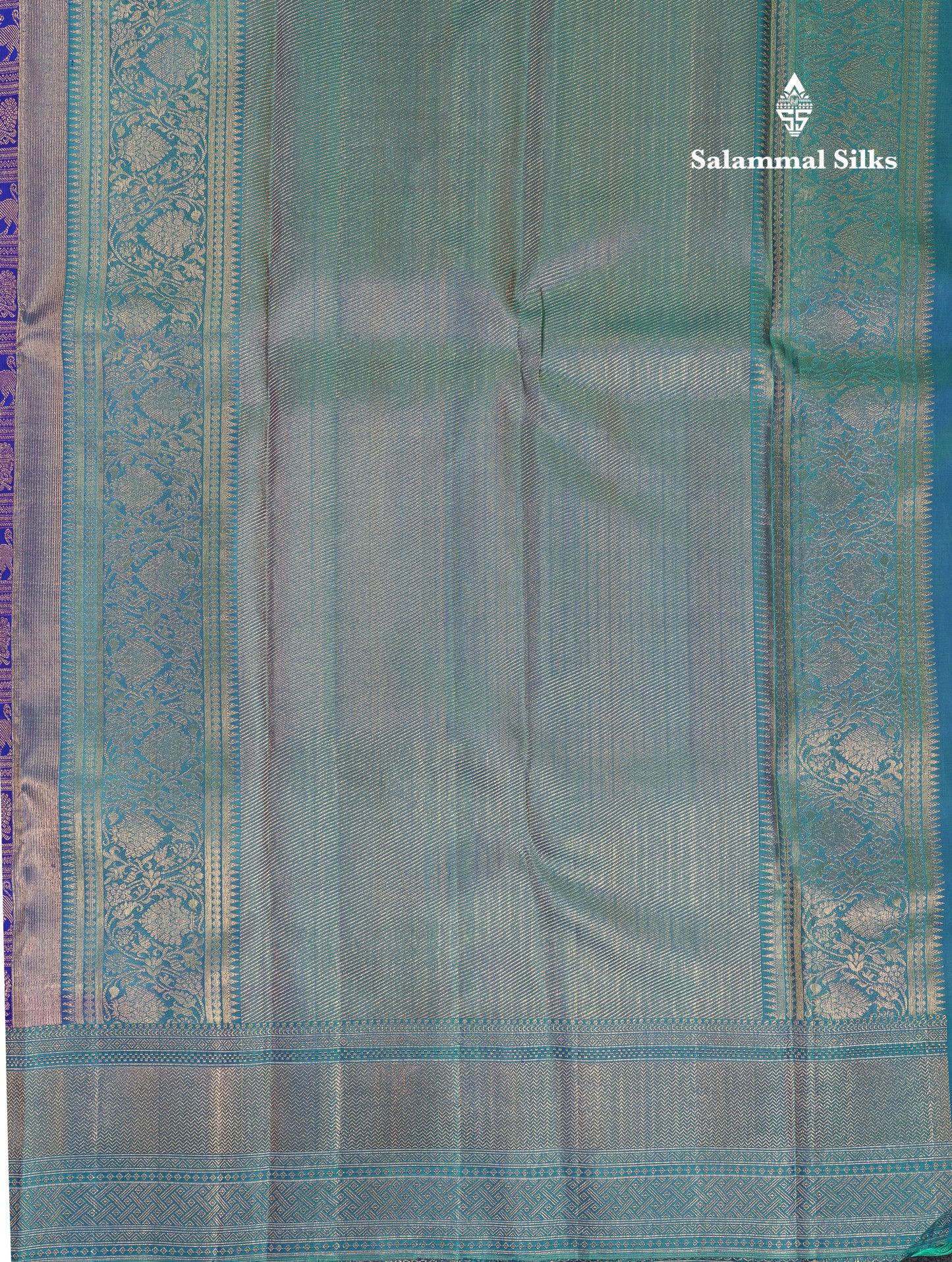Beautiful Violet Checks Pure Kanjivaram 2G Zari Silk Saree With Contrast Sapphire Green Border