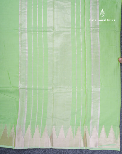 Rexona Green Beautiful Horizontal Lines Cotton Mix Fancy Saree With Silver Zari Temple Border