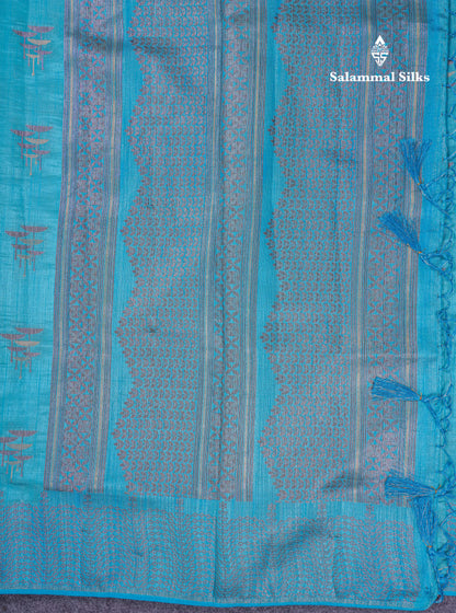 Beautiful Sky Blue Semi Raw Silk Saree With Fancy Border