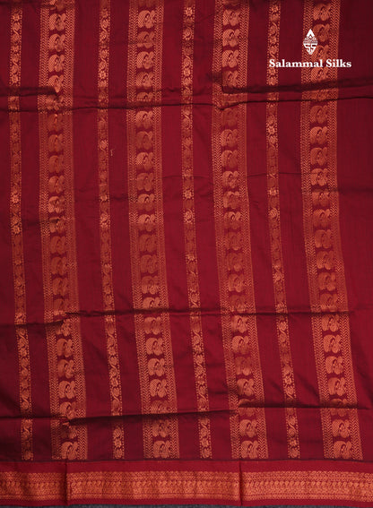 Light Brown Kalyani Cotton Saree With Contrast Dark Maroon Border