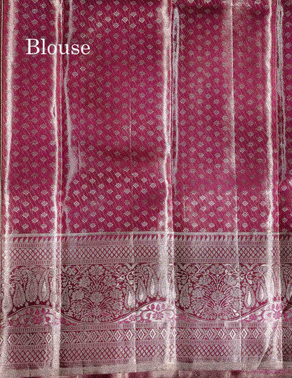 Beautiful Light Green Tissue Bridal Pure Kanjivaram Silk Saree With Contrast Light Chocolate Traditional Evening Morning Border