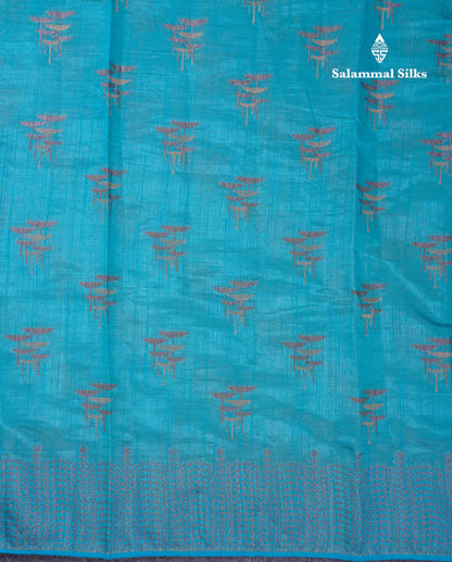 Beautiful Sky Blue Semi Raw Silk Saree With Fancy Border