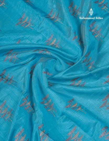 Beautiful Sky Blue Semi Raw Silk Saree With Fancy Border