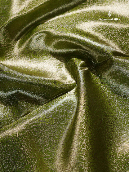Beautiful Light Green Tissue Bridal Pure Kanjivaram Silk Saree With Contrast Light Chocolate Traditional Evening Morning Border