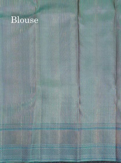 Beautiful Violet Checks Pure Kanjivaram 2G Zari Silk Saree With Contrast Sapphire Green Border