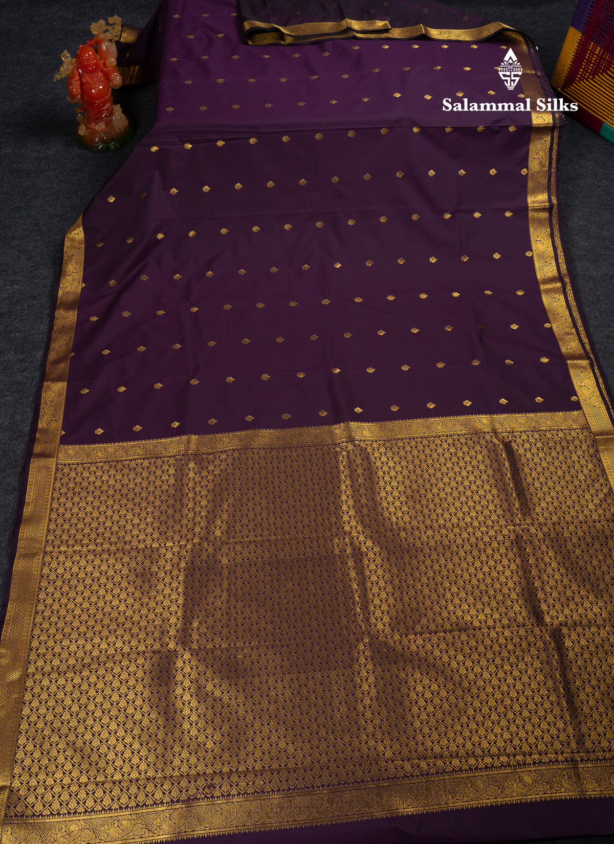 Beautiful Dark Violet Semi Silk Saree With Traditional Small Border