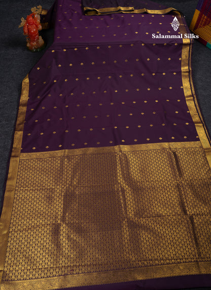 Beautiful Dark Violet Semi Silk Saree With Traditional Small Border