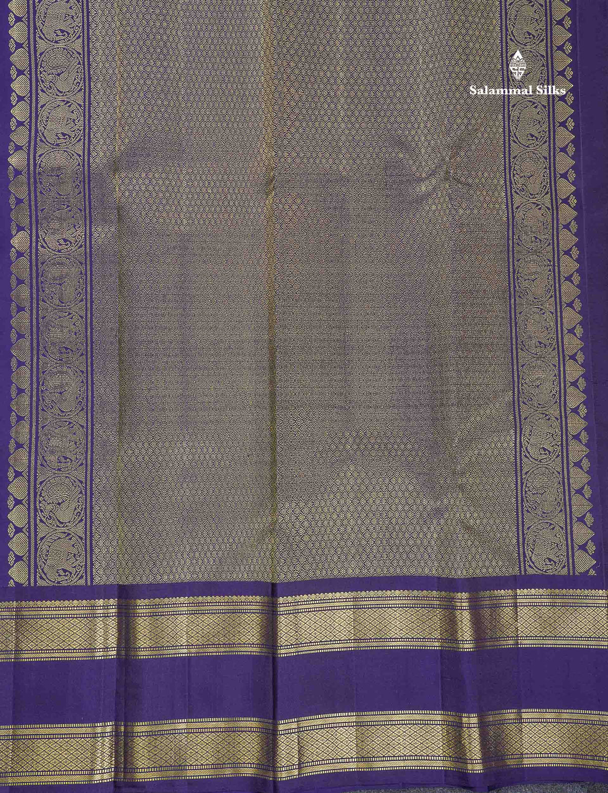 Pure Kanjivaram Silk Saree - Navy Blue Colour Body With Vaira Oosi Tiny Checks & Gap Border