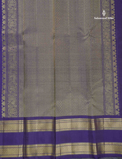 Pure Kanjivaram Silk Saree - Navy Blue Colour Body With Vaira Oosi Tiny Checks & Gap Border