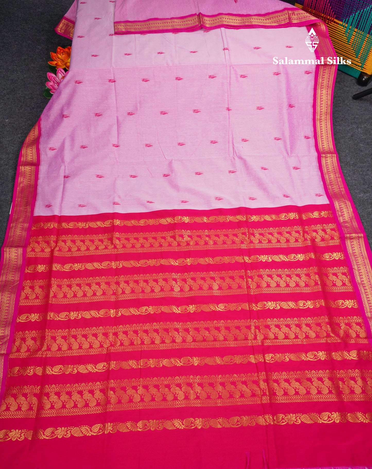 Lavender Kalyani Cotton Saree With Contrast Magenta Pink Border