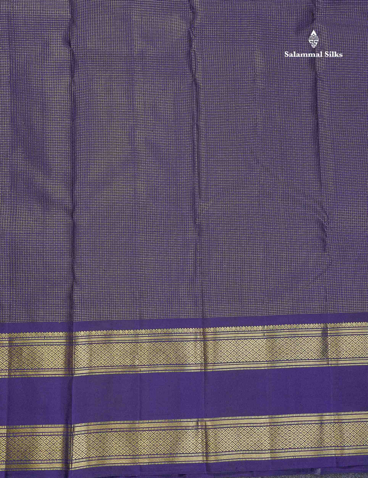 Pure Kanjivaram Silk Saree - Navy Blue Colour Body With Vaira Oosi Tiny Checks & Gap Border