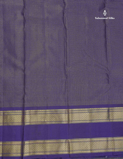 Pure Kanjivaram Silk Saree - Navy Blue Colour Body With Vaira Oosi Tiny Checks & Gap Border