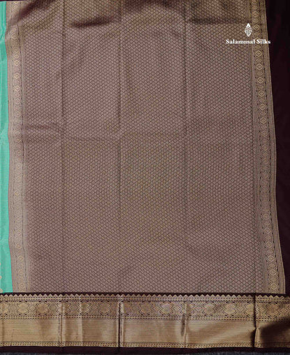 Semi Silk Saree - Mustard Yellow Butta With Vaira Oosi Lines Along With Contrast Dark Brown Traditional Border