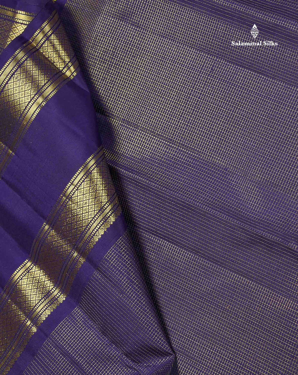 Pure Kanjivaram Silk Saree - Navy Blue Colour Body With Vaira Oosi Tiny Checks & Gap Border