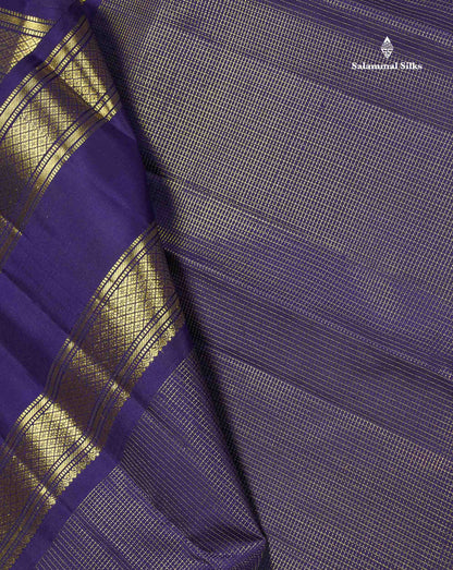 Pure Kanjivaram Silk Saree - Navy Blue Colour Body With Vaira Oosi Tiny Checks & Gap Border