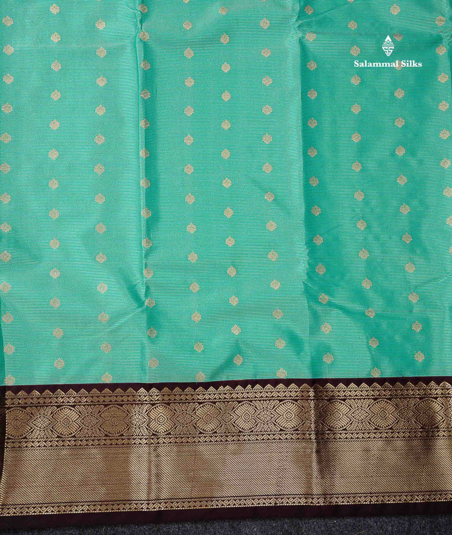 Semi Silk Saree - Mustard Yellow Butta With Vaira Oosi Lines Along With Contrast Dark Brown Traditional Border