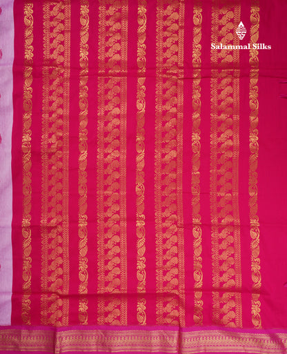 Lavender Kalyani Cotton Saree With Contrast Magenta Pink Border