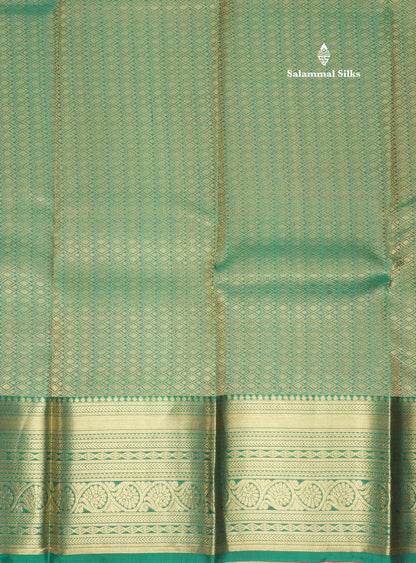 Peacock Green Pure Kanjivaram Silk Saree With Traditional Gold Zari Border