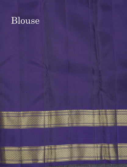 Pure Kanjivaram Silk Saree - Navy Blue Colour Body With Vaira Oosi Tiny Checks & Gap Border