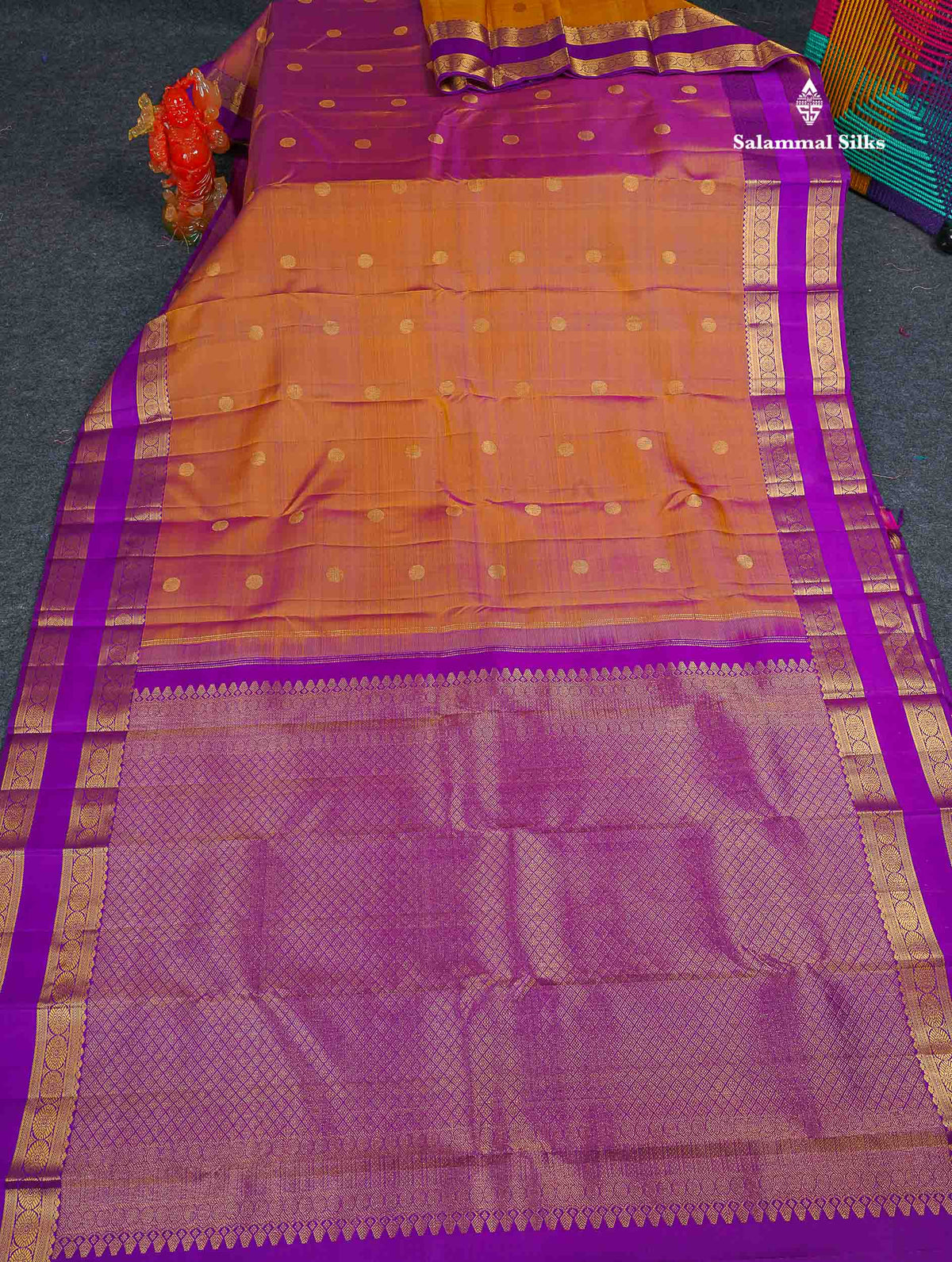 Pure Kanjivaram Silk Saree - Rust Orange Colour Body With Butta  & Vadamalli Gap Border