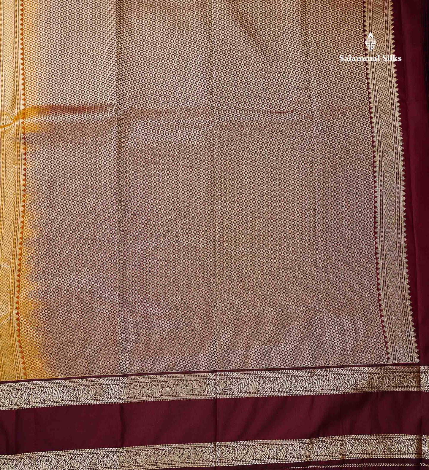 Semi Silk Saree - Mehandi Green Butta With Small Checks Along With Contrast Dark Maroon Traditional Gap Border