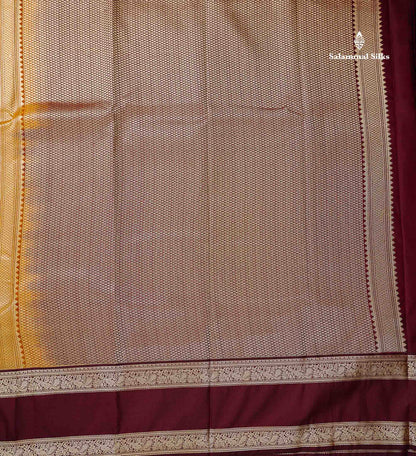 Semi Silk Saree - Mehandi Green Butta With Small Checks Along With Contrast Dark Maroon Traditional Gap Border