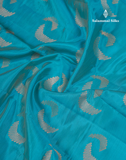 Beautiful Blue Semi Raw Silk Saree With Fancy Border
