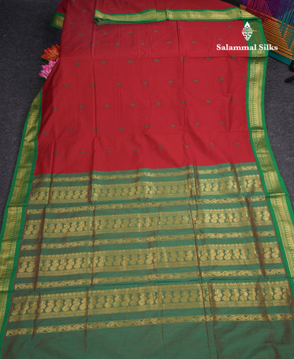 Maroon Kalyani Cotton Saree With Contrast Green Border