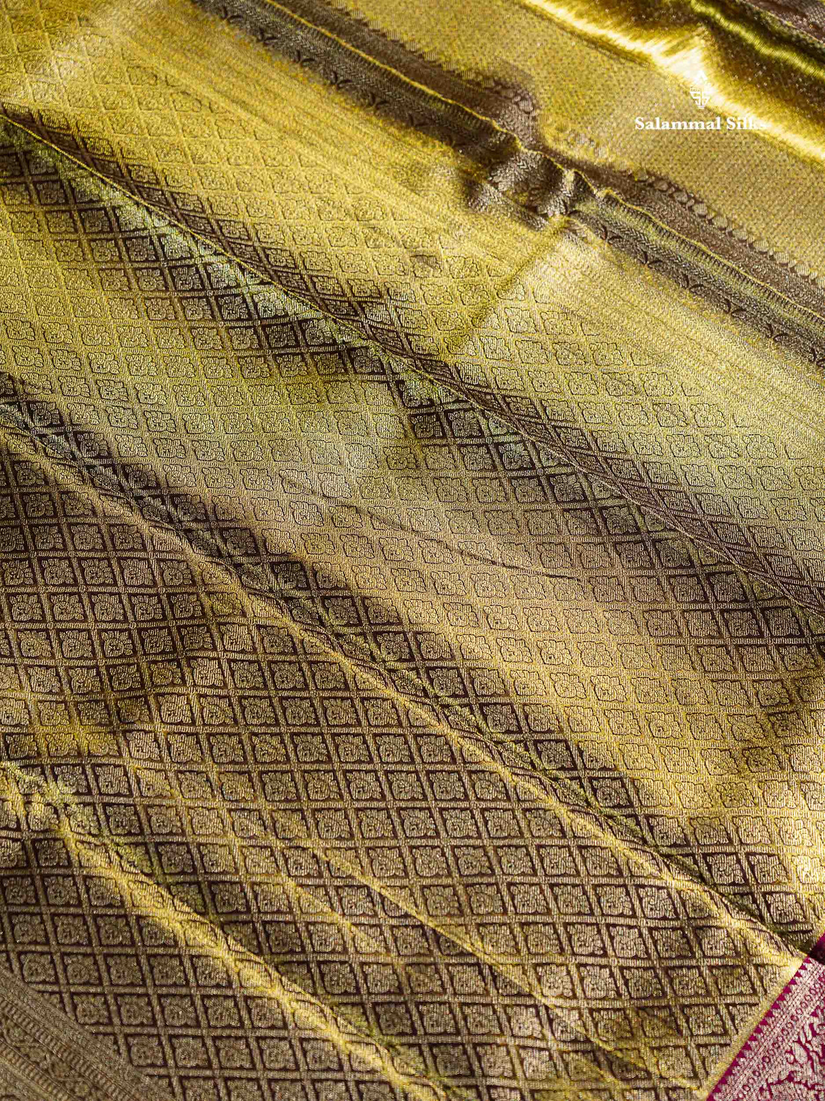 Army Green Tissue Fancy Bridal Pure Kanjivaram Silk Saree With Contrast Magenta Traditional Evening Morning Border