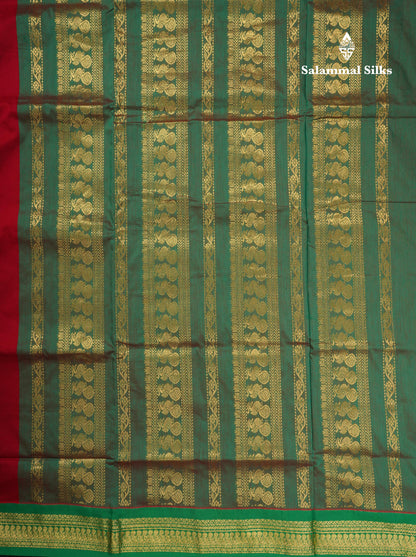 Maroon Kalyani Cotton Saree With Contrast Green Border
