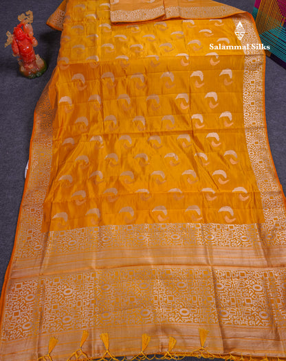 Beautiful Blue Semi Raw Silk Saree With Fancy Border