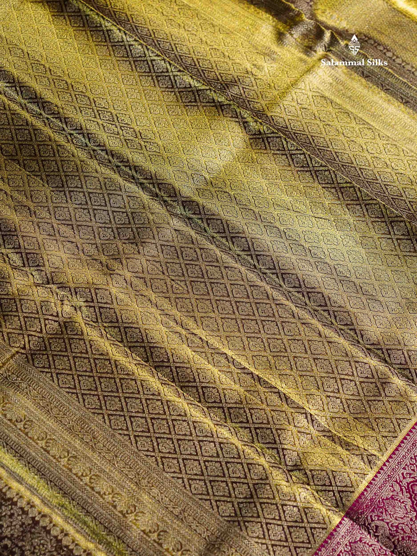Army Green Tissue Fancy Bridal Pure Kanjivaram Silk Saree With Contrast Magenta Traditional Evening Morning Border