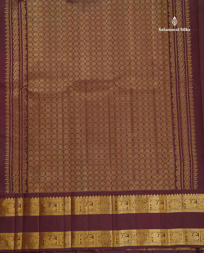 Pure Kanjivaram Silk Saree - Dark Brown Colour Body With Buttas & Traditional Gap Border