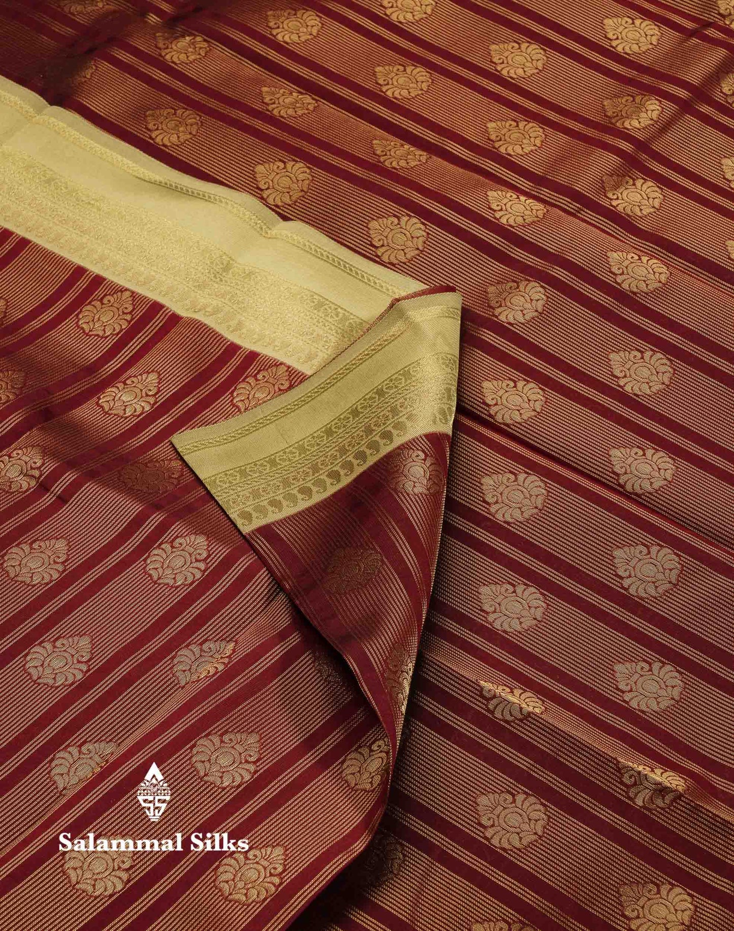 Beautiful Maroon Stripes And Buttas Semi Silk Saree With Tussar Colour Traditional Double Border