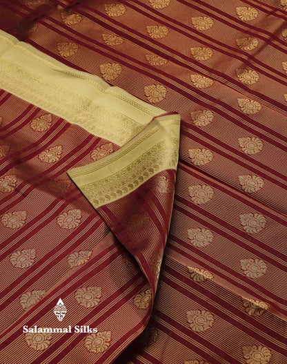 Beautiful Maroon Stripes And Buttas Semi Silk Saree With Tussar Colour Traditional Double Border
