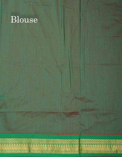 Maroon Kalyani Cotton Saree With Contrast Green Border