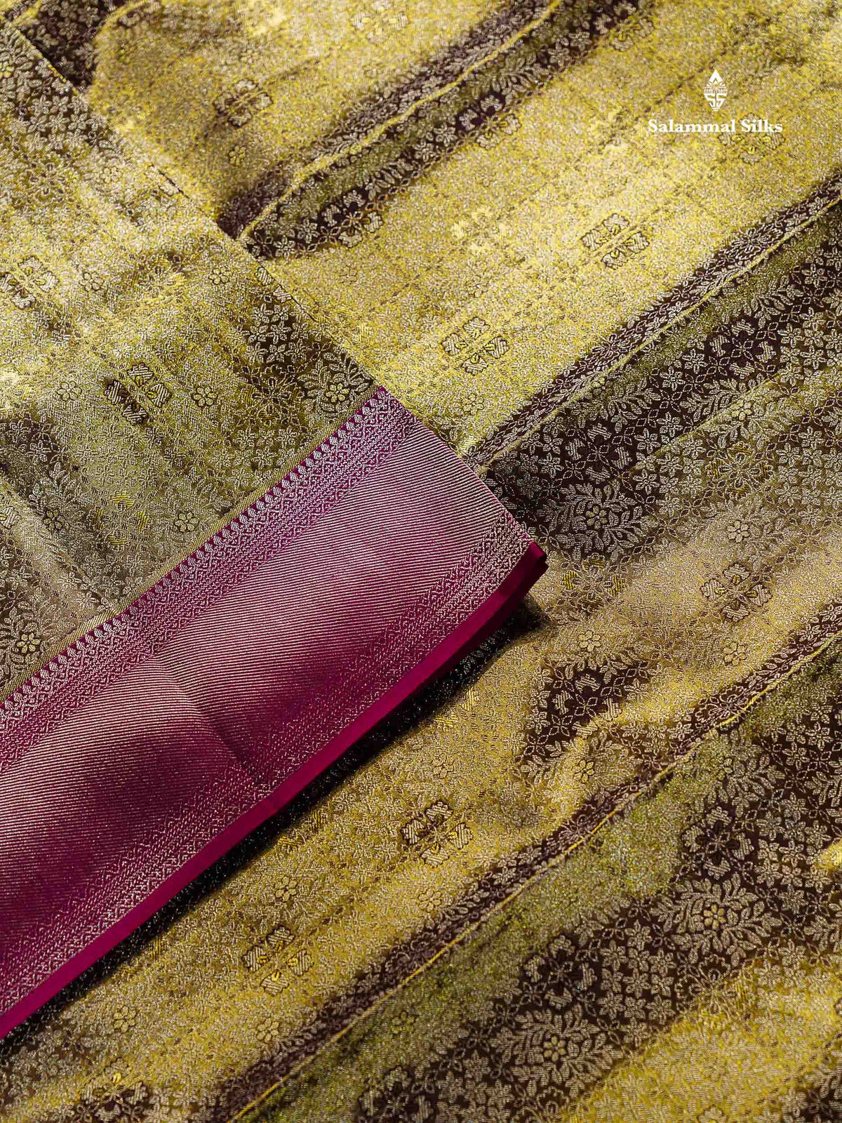 Army Green Tissue Fancy Bridal Pure Kanjivaram Silk Saree With Contrast Magenta Traditional Evening Morning Border