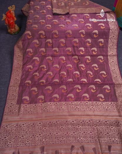 Beautiful Blue Semi Raw Silk Saree With Fancy Border