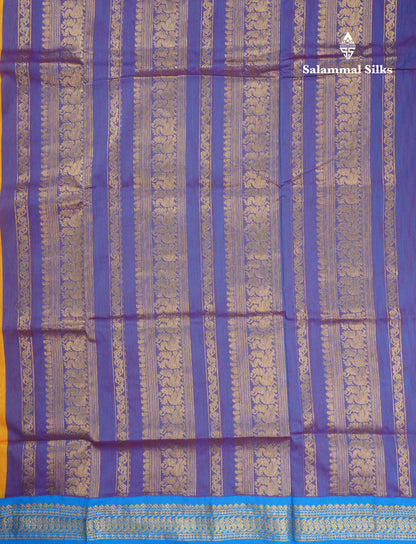 Yellow Kalyani Cotton Saree With Contrast Sky Blue Border