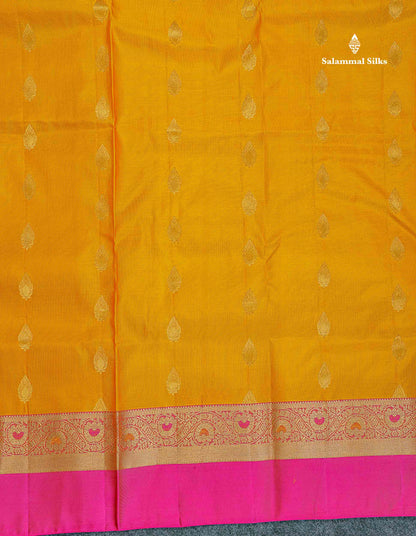 Pure Kanjivaram Silk Saree - Yellow Colour Body With Butta & Ganga Jamuna Border