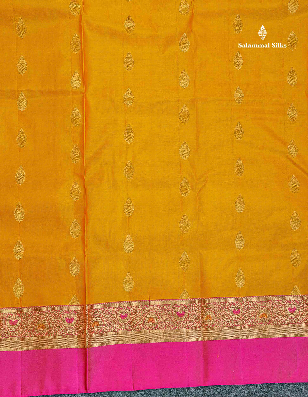 Pure Kanjivaram Silk Saree - Mustard Yellow Colour Body With Mango Butta & Ganga Jamuna Border