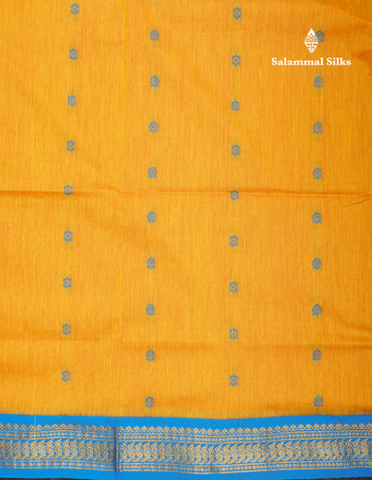 Yellow Kalyani Cotton Saree With Contrast Sky Blue Border