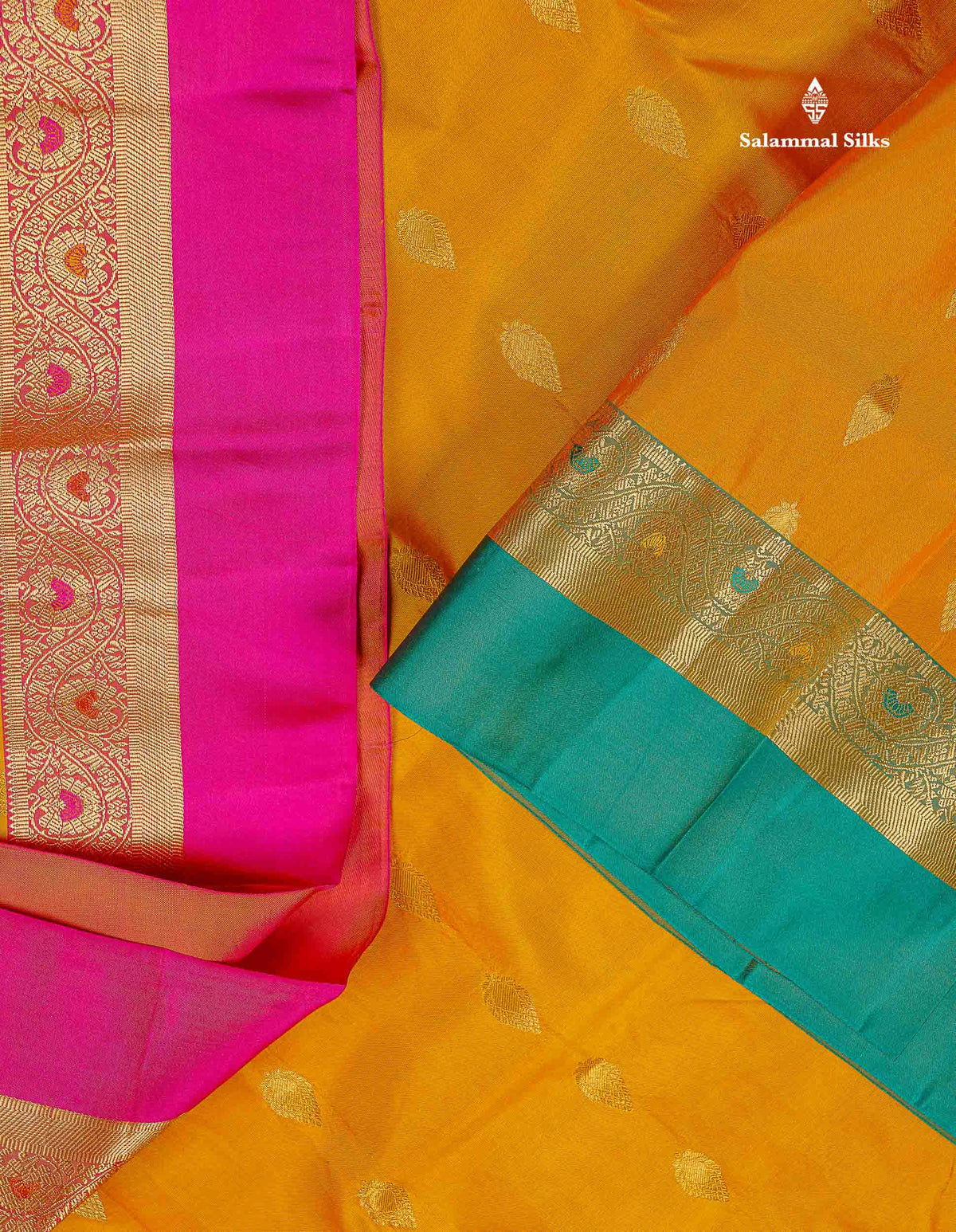 Pure Kanjivaram Silk Saree - Yellow Colour Body With Butta & Ganga Jamuna Border