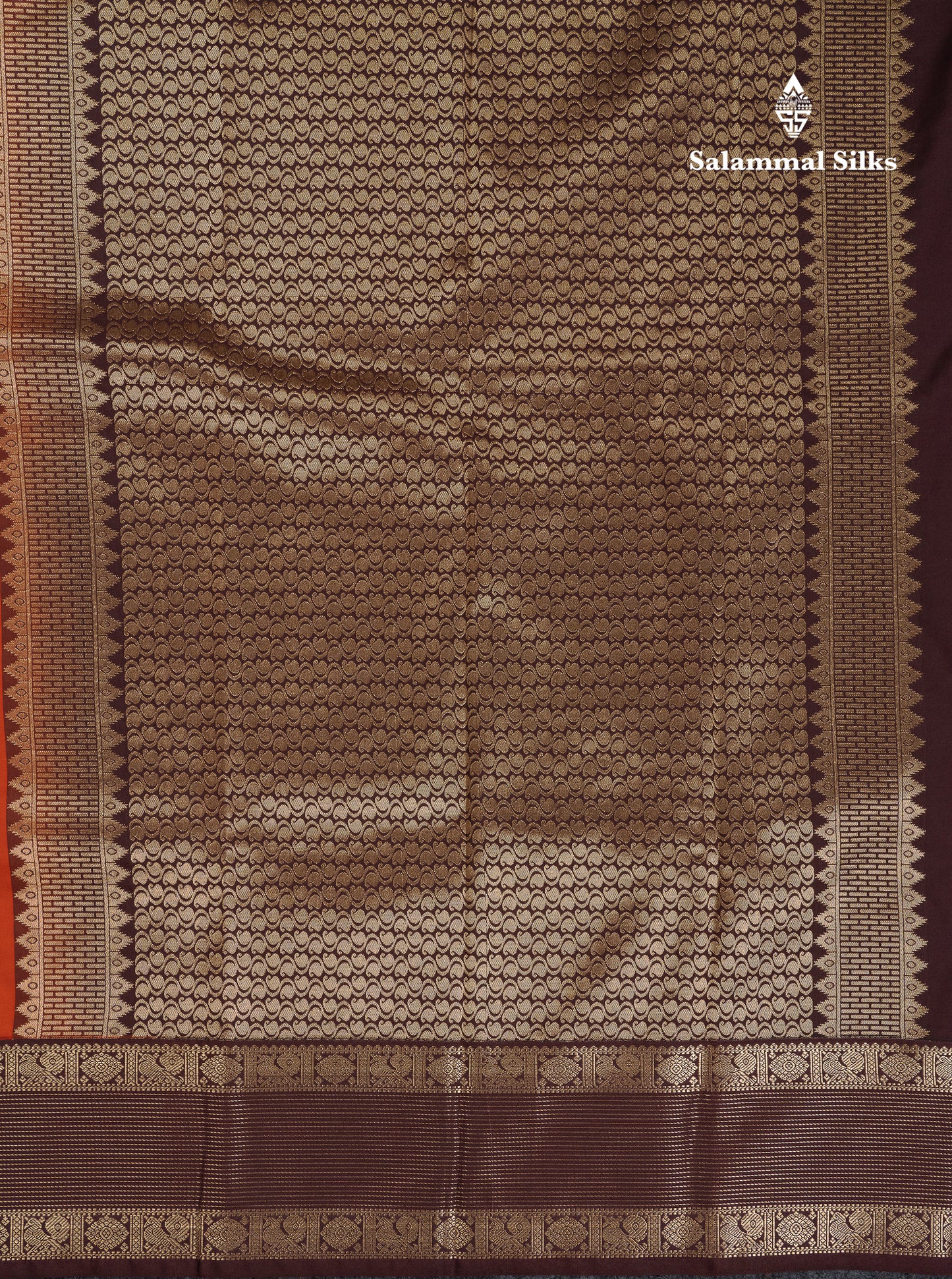 Beautiful Rust Orange Semi Silk Saree With Contrast Dark Brown Traditional Border